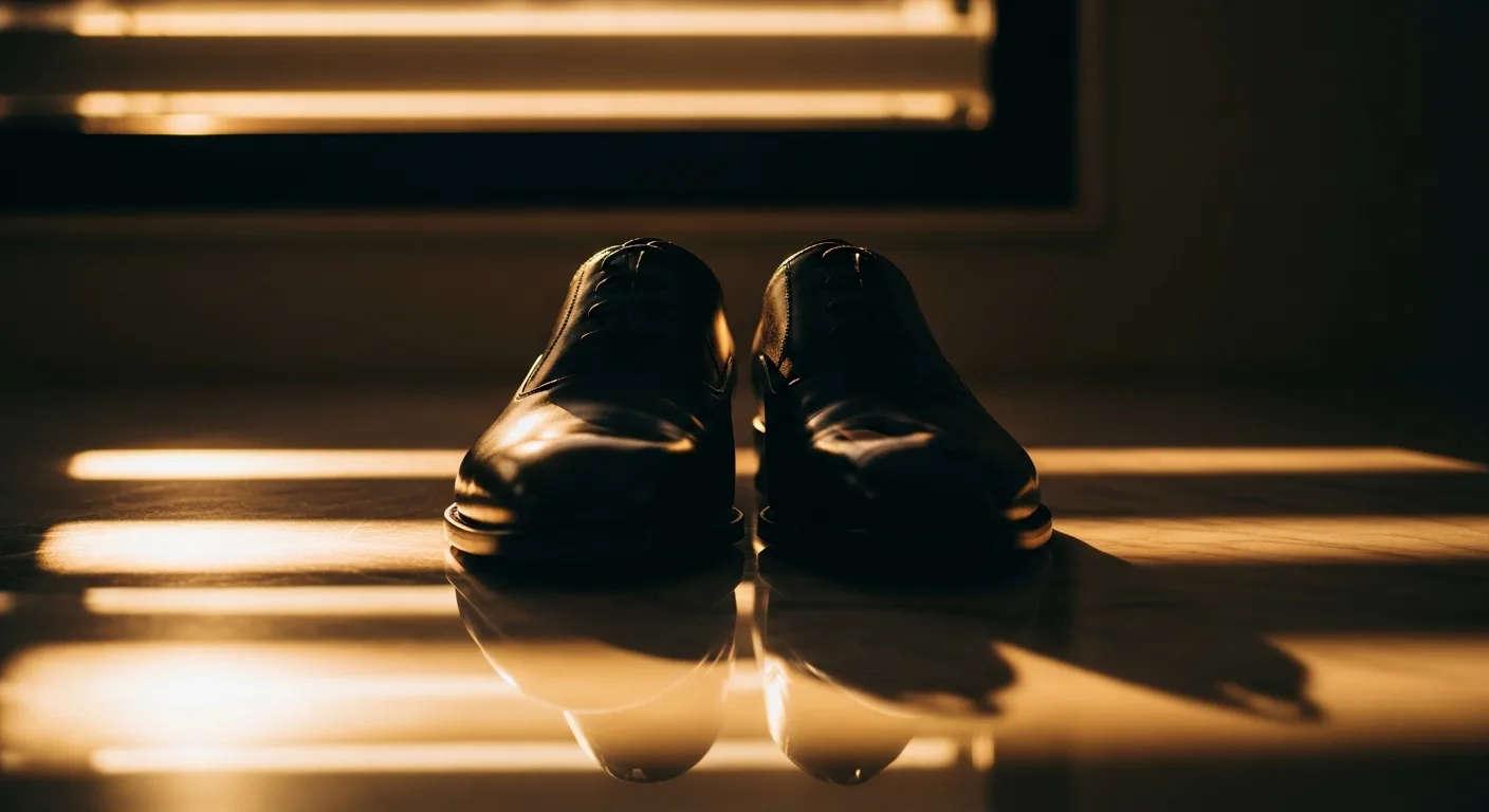 Paire de chaussures de ville homme en cuir noir posée sur un fond élégant